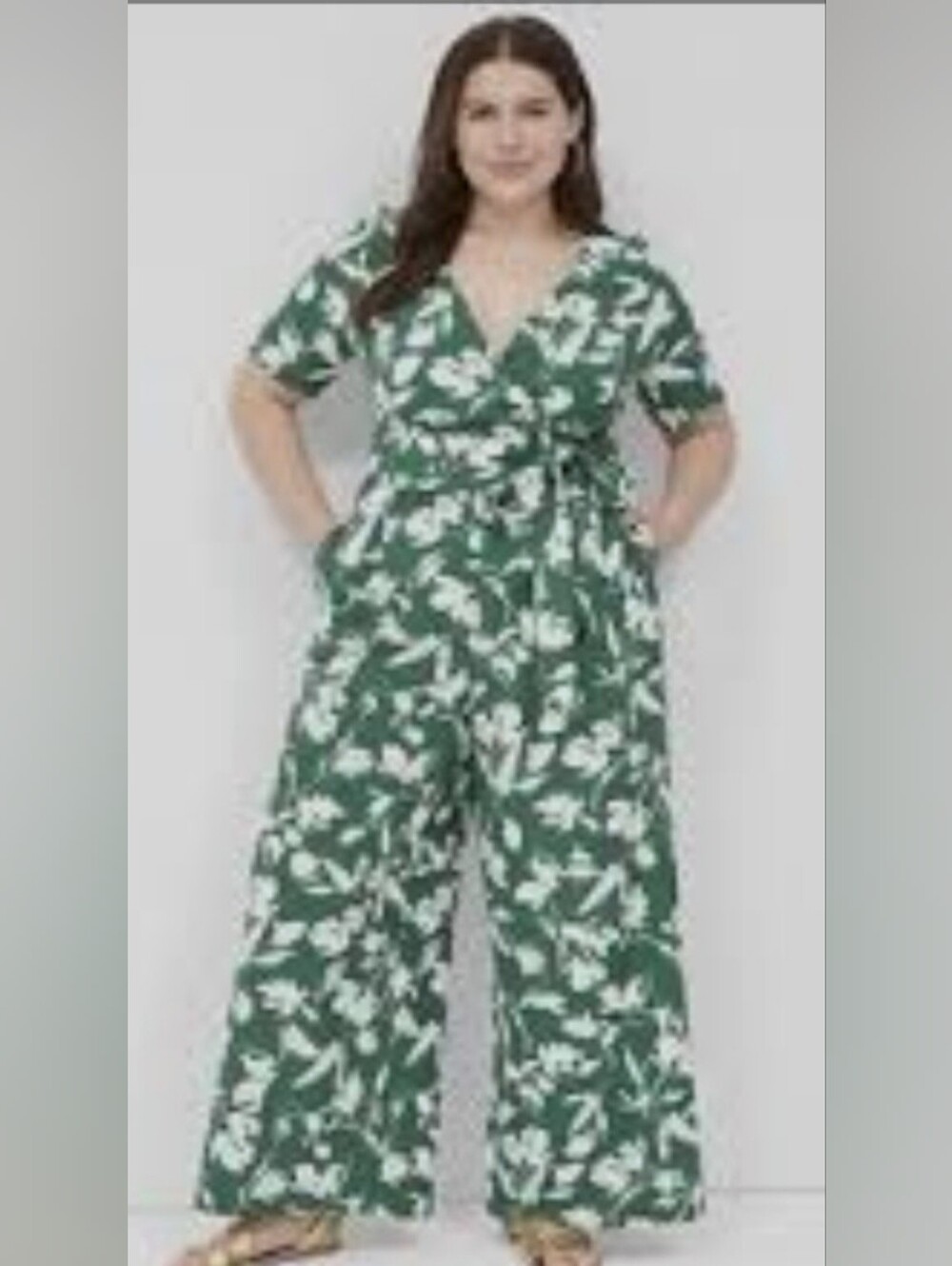 Lane Bryant Green and White Floral Jumpsuit 16